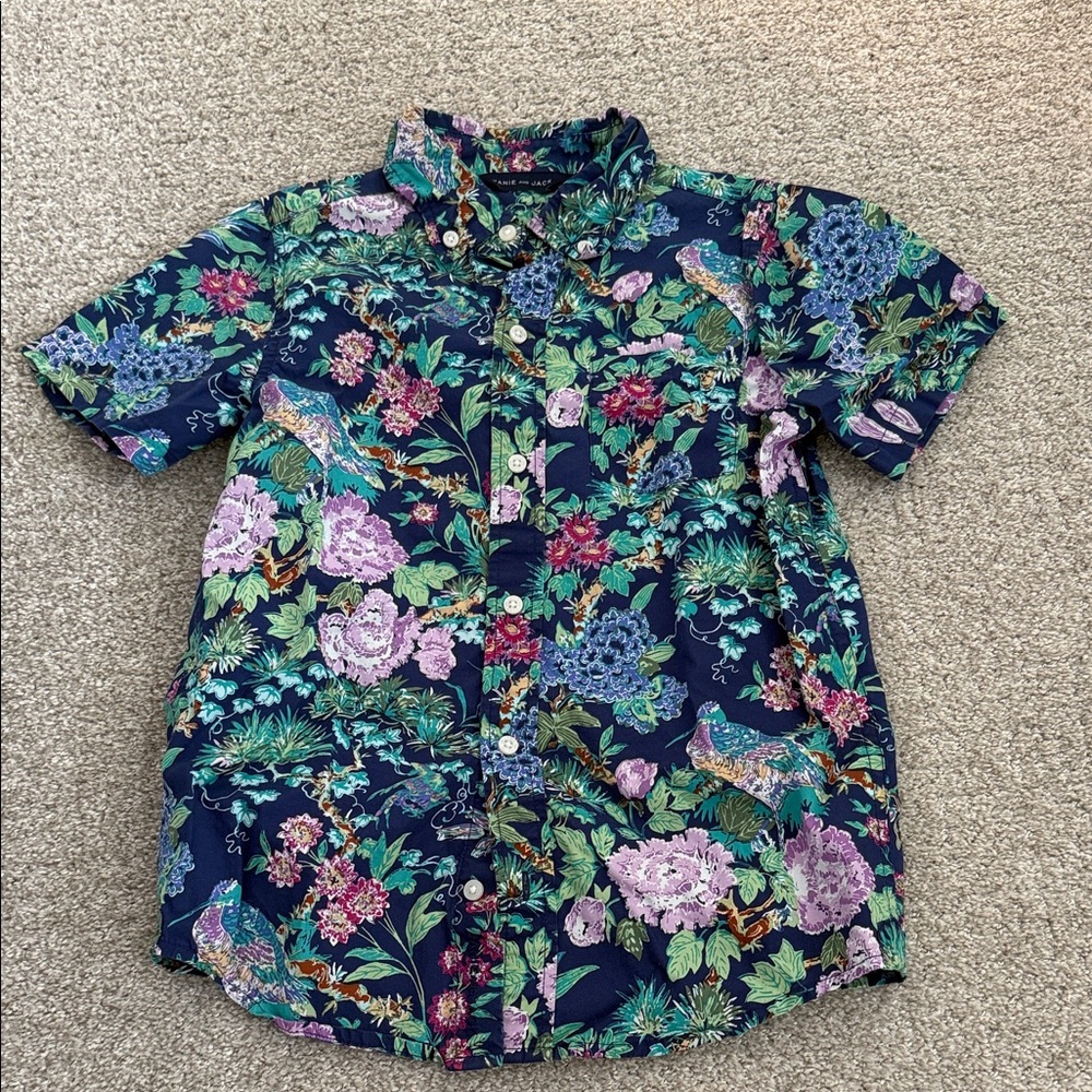 Janie and Jack Navy Floral Button Down Shirt